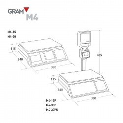 GRAM M4-15/15P/30/30P/30PN Balanza comercial con impresora cotas dimensiones